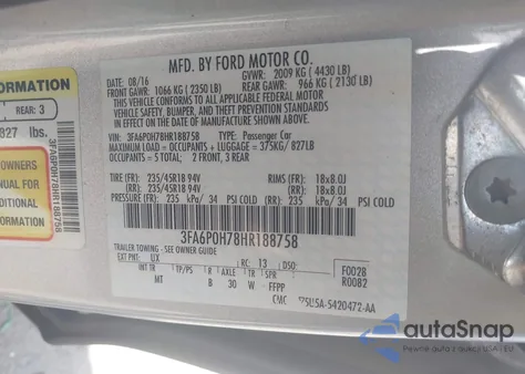 2017 Ford Fusion Se из США, поврежденный, VIN 3FA6P0H78HR188758